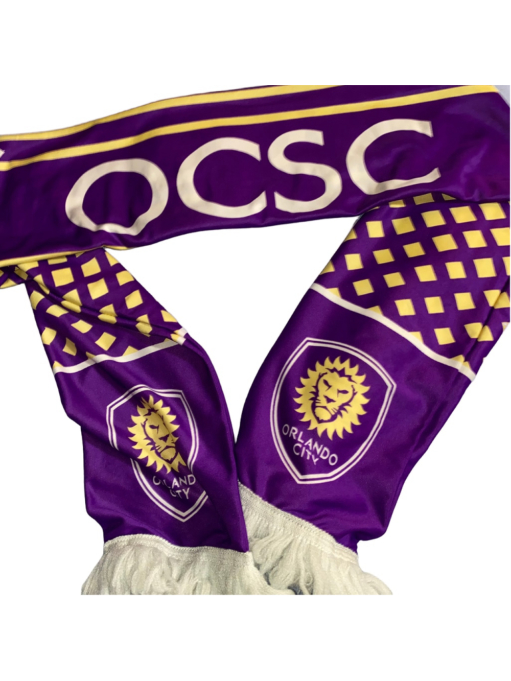 Orlando City OCSC Soccer Scarf Lightweight with Fringe Purple Yellow